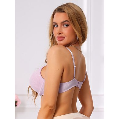 Women's Push Up Plunge Underwire Bra Ribbed Full Coverage Adjustable Straps Everyday Lingerie
