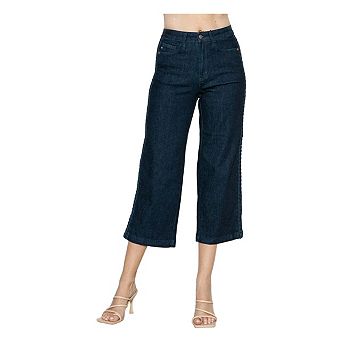 Full Size Side Seam Braid Detail Crop Wide Leg Jeans