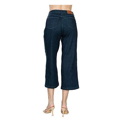 Full Size Side Seam Braid Detail Crop Wide Leg Jeans