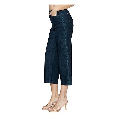 Full Size Side Seam Braid Detail Crop Wide Leg Jeans