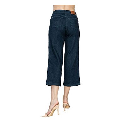 Full Size Side Seam Braid Detail Crop Wide Leg Jeans