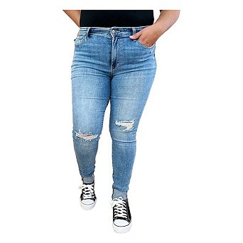 Full Size Mid Rise Destroy & Cuff Skinny Jeans