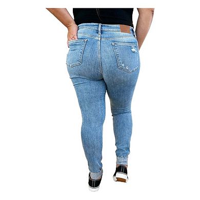 Full Size Mid Rise Destroy & Cuff Skinny Jeans