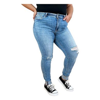 Full Size Mid Rise Destroy & Cuff Skinny Jeans