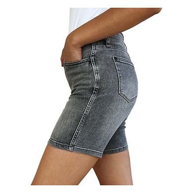 Full Size High Waist Washed Denim Shorts