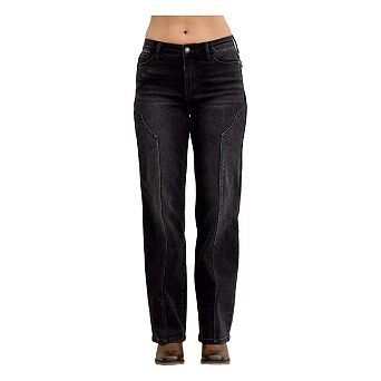 Mid Rise Straight Western Seam Detail Jeans