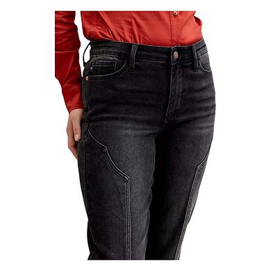 Mid Rise Straight Western Seam Detail Jeans