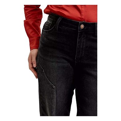 Mid Rise Straight Western Seam Detail Jeans