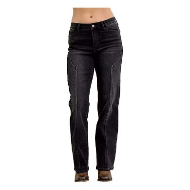 Mid Rise Straight Western Seam Detail Jeans