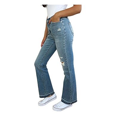Full Size Mid Rise Destroyed Hem Distressed Jeans