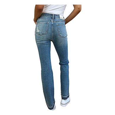 Full Size Mid Rise Destroyed Hem Distressed Jeans