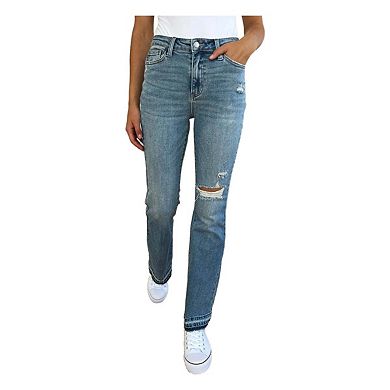 Full Size Mid Rise Destroyed Hem Distressed Jeans
