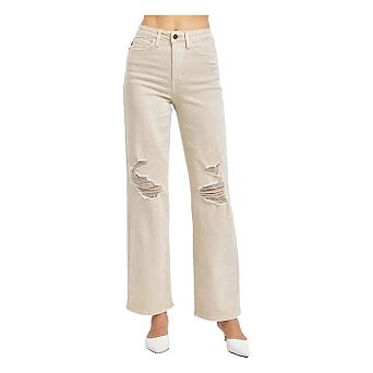 Full Size High Waist Distressed Wide Leg Jeans