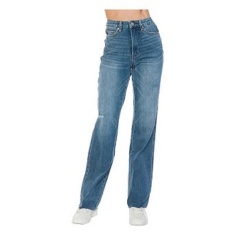 Full Size Tummy Control Cut Raw Hem Straight Jeans