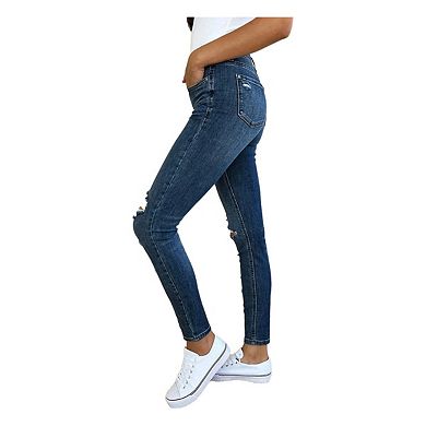 Full Size Mid Waist Distressed Slim Jeans