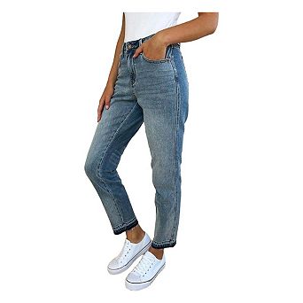 Full Size Mid Rise Rigid Magic Release Hem Jeans