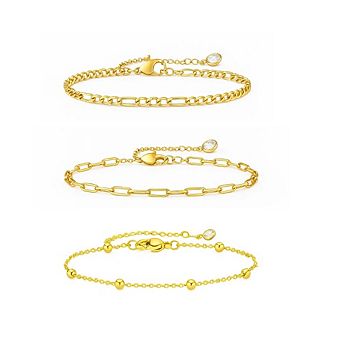 Adriana 3 pc Stackable Bracelet Trio Set, Beaded, Figaro, Paperclip Link