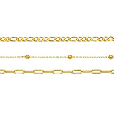 Adriana 3-Piece Stackable Bracelet Trio Set, Beaded, Figaro, Paperclip Link