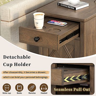 KWPZQEB Classic End Table with USB Ports & Storage Cabinet for Living Room