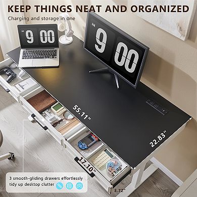 55" Electric Standing Desk, Adjustable Height Computer Desk with Storage for Home Office Workspace