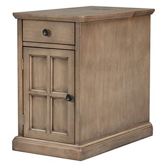 KWPZQEB Classic End Table with USB Ports, Multifunctional Drawer & Door for Living Room