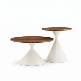 KWPZQEB Coffee Table set of 2, Round Hourglass Shape Accent Table for Living Room