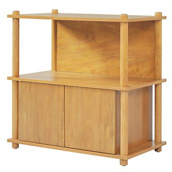 CEWOR Farmhouse Wood Nightstand with open shelf and Storage cabinet Side Table