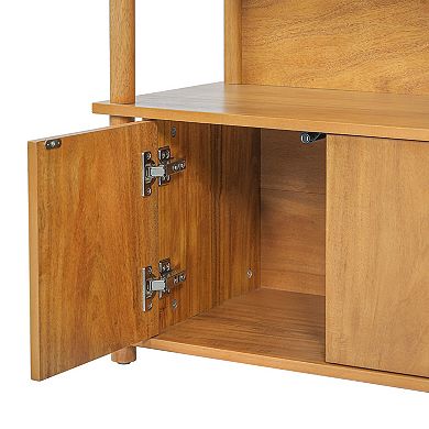 CEWOR Farmhouse Wood Nightstand with open shelf and Storage cabinet Side Table