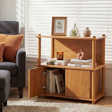 CEWOR Farmhouse Wood Nightstand with open shelf and Storage cabinet Side Table