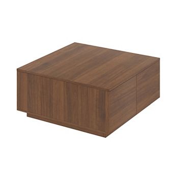 CEWOR Square Coffee Table, 4-Drawer Modern Wood Coffee Table with Hidden Storage, Easy Assembly