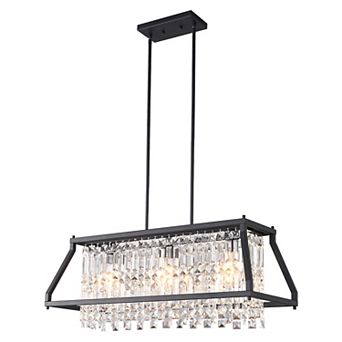 Modern Linear Crystal Chandelier, Farmhouse Rectangle Light for Kitchen Island