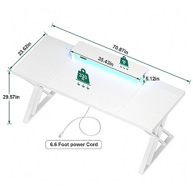 CEWOR 70" Computer Desk with LED Lights and USB Power Station