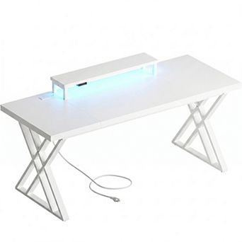 CEWOR 70" Computer Desk with LED Lights and USB Power Station