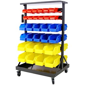 CEWOR Rolling Storage Bin Rack & Parts Organizer，60 Parts Bin 6 tier Dual-Sided