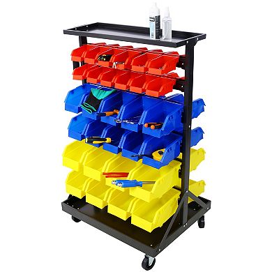 CEWOR Rolling Storage Bin Rack & Parts Organizer，60 Parts Bin 6-Tier Dual-Sided