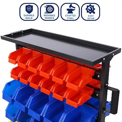 CEWOR Rolling Storage Bin Rack & Parts Organizer，60 Parts Bin 6-Tier Dual-Sided