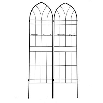CEWOR 2 Pack Metal Garden Trellis for Climbing Plants Outdoor, Rustproof with Pot Holders