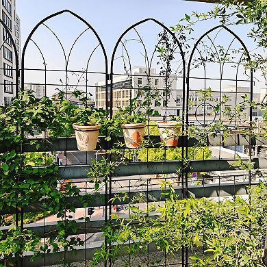CEWOR 2 Pack Metal Garden Trellis for Climbing Plants Outdoor, Rustproof with Pot Holders