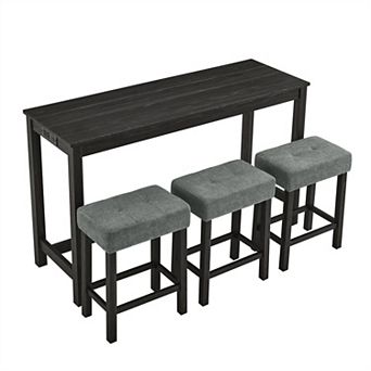 KWPZQEB Farmhouse Bar Table Set for 3, Table with Power Outlet, 3 Bar Stools with Upholstered