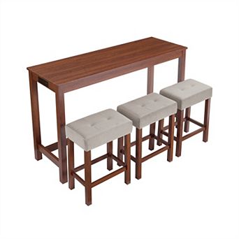 KWPZQEB Farmhouse Bar Table Set for 3, Table with Power Outlet, 3 Bar Stools with Upholstered