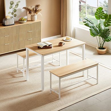 KWPZQEB Dining Table Set of 3, Rectangular Dining Table & 2 Benches for Kitchen, Dining Room