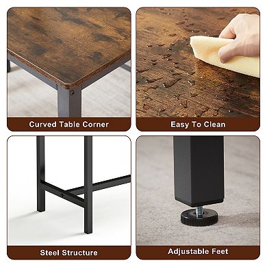 KWPZQEB Dining Table Set of 3, Rectangular Dining Table & 2 Benches for Kitchen, Dining Room