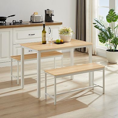 KWPZQEB Dining Table Set of 3, Rectangular Dining Table & 2 Benches for Kitchen, Dining Room