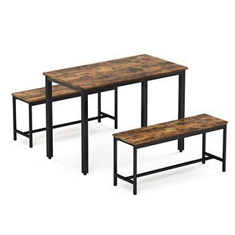 KWPZQEB Dining Table Set of 3, Rectangular Dining Table & 2 Benches for Kitchen, Dining Room