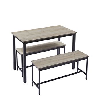 KWPZQEB Dining Table Set of 3, Rectangular Dining Table & 2 Benches for Kitchen, Dining Room