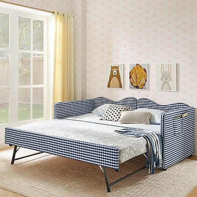 KWPZQEB Twin Size Daybed with Pull-Out Trundle Bed Frame & Side Storage Pocket for Guest Bedroom