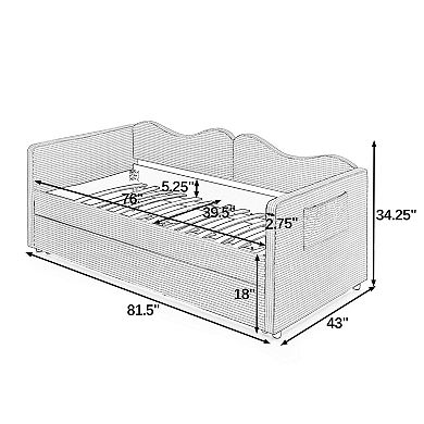 KWPZQEB Twin Size Daybed with Pull-Out Trundle Bed Frame & Side Storage Pocket for Guest Bedroom