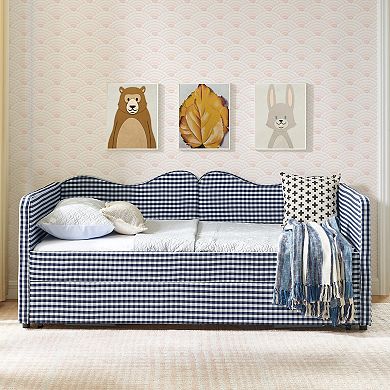 KWPZQEB Twin Size Daybed with Pull-Out Trundle Bed Frame & Side Storage Pocket for Guest Bedroom