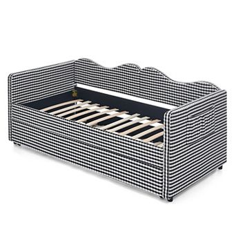 KWPZQEB Twin Size Daybed with Pull-Out Trundle Bed Frame & Side Storage Pocket for Guest Bedroom