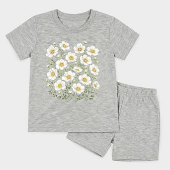 Watercolor Daisies - Toddler Crew Shorts Set